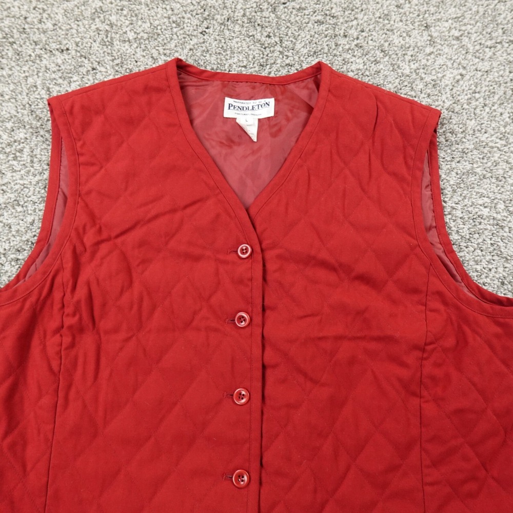 Pendleton Vest Womens L Red Quilted Gilet Jacket Coat Sleeveless Casual Preppy